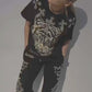 Casual Printed Top Drawstring Pants 2-Piece Set