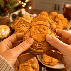 Christmas mini pie mold — Santa design being pressed