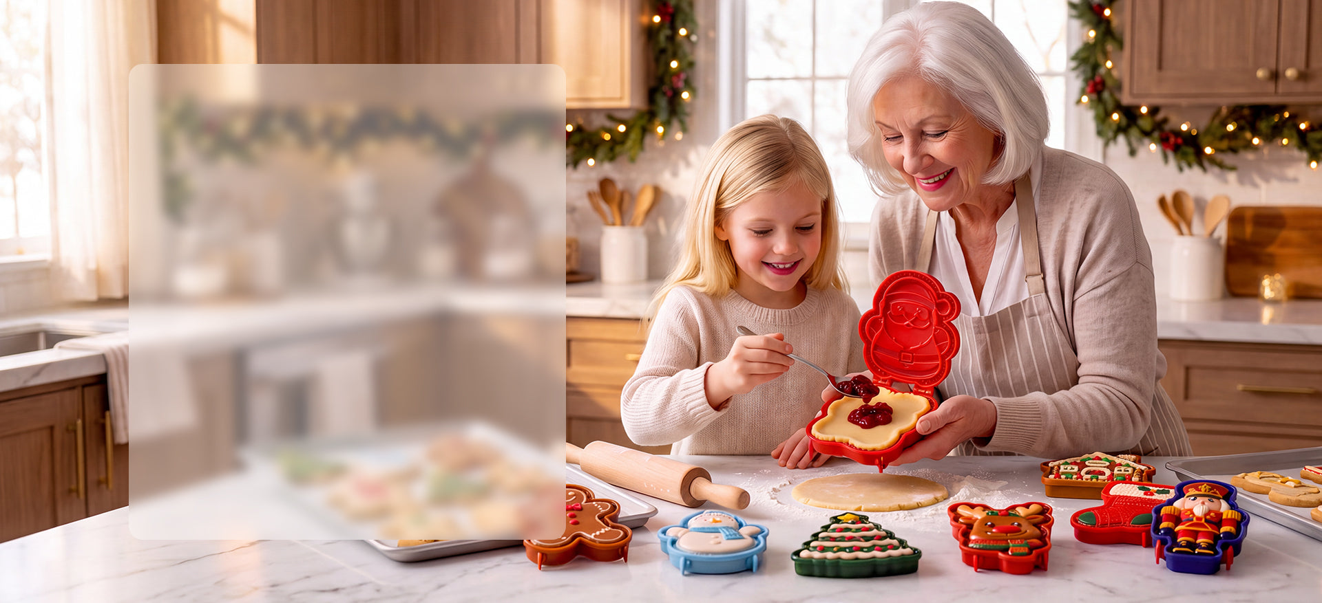 Christmas baking together in a cozy kitchen
