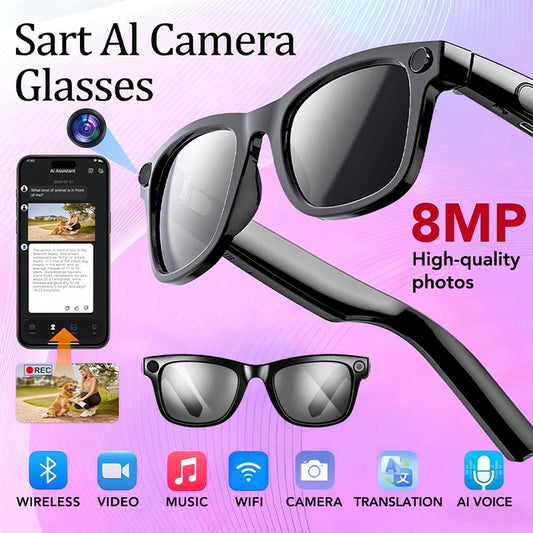 AI Smart Glasses with ChatGPT | 4K Camera, Real-Time Translation & Bluetooth Audio