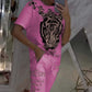 Casual Printed Top Drawstring Pants 2-Piece Set