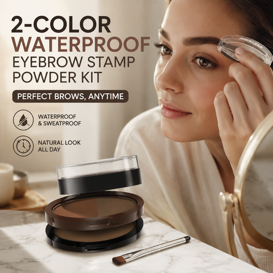 💄60% OFF NOW ! 🖌️2-Color Waterproof Eyebrow Stamp Powder Kit, Smudge-Proof Quick Natural Full Brow Makeup with Dual-End Brush