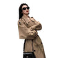 Women's Lapel Double Breasted Long Trench Coat with Belt