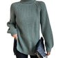 Cotton Turtleneck Raglan Sleeve Split Hem Sweater