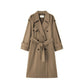 Women's Lapel Double Breasted Long Trench Coat with Belt