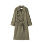 Women's Lapel Double Breasted Long Trench Coat with Belt