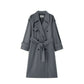 Women's Lapel Double Breasted Long Trench Coat with Belt