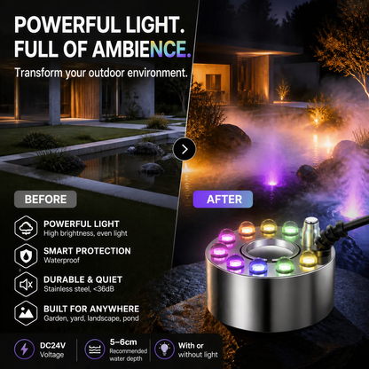 ⏳🔥LIMITED-TIME 50% OFF! ⏰💨 12-LED Ultrasonic Mist Maker Fogger – Creates cool mist & colourful light – Perfect for humidifiers, fountains or Halloween decor – runs quietly in water 💧✨