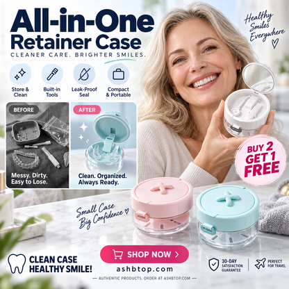 🔥Last Day Special Price $19.99!✨50K+ SOLD!🦷All-in-One Retainer Storage Case — Soaking Compartment, Built-in Mirror & Cleaning Tools