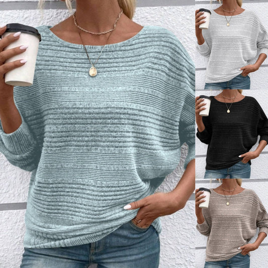 🌹Autumn Sale-49% Off🌹Solid Round-Neck Striped Top with Long Sleeves