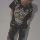 Casual Printed Top Drawstring Pants 2-Piece Set
