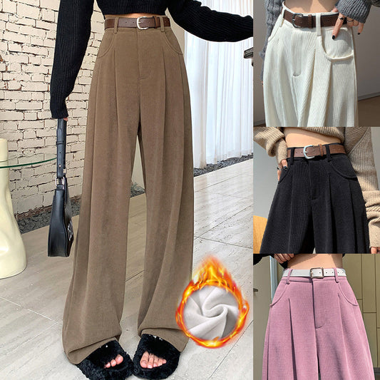 Nice gift*Women's plush wide leg pants corduroy high waistline