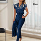 Women's 2-piece set: elegant printed top and solid-colored pants with belt