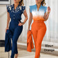 Women's 2-piece set: elegant printed top and solid-colored pants with belt