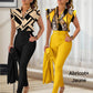 Women's 2-piece set: elegant printed top and solid-colored pants with belt