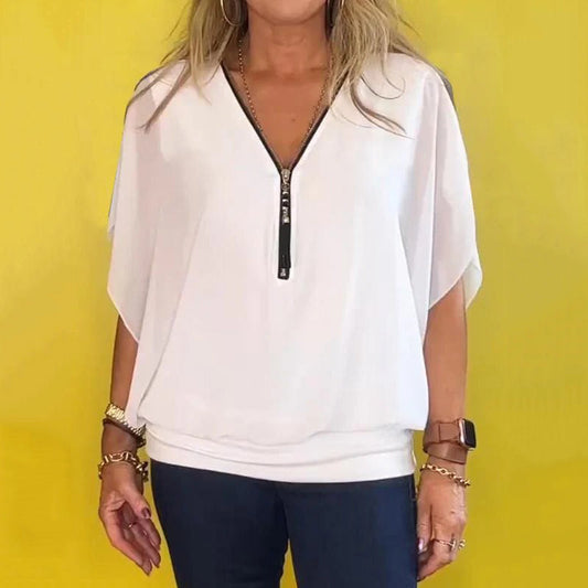 ✨Women's Chiffon Zip-up Neck Casual Top