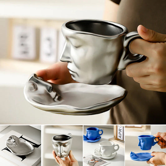 Metal touching face, creative ceramic kiss coffee mug