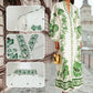 🔥2025 NEW SALES - 50% OFF🔥Printed Long Skirt Lantern Sleeve V-Neck Dress Casual Lace Beach Vacation Long Skirt