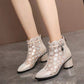 Women's Sparkly Mesh Ankle Boots with Chunky Heel