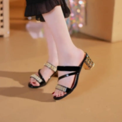 🔥Women's Rhinestone-Embellished Block Heel Sandals