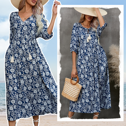 🌸Summer Sale -57% off🌸Women’s Elegant Floral Print V-Neck Long Dress
