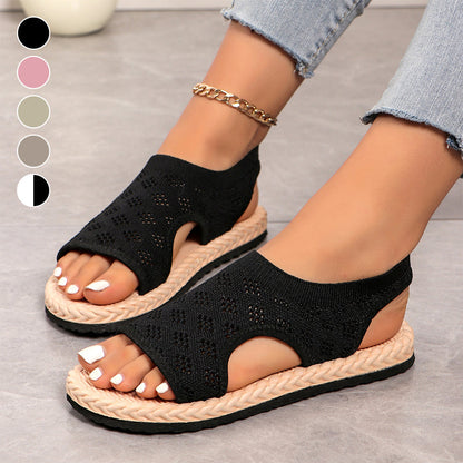 Women's Mesh Knit Open-Toe Flat Sandals