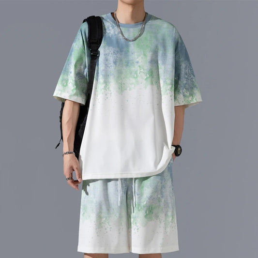 Men's Breathable Short-Sleeve Tops ＆ Shorts Tracksuits Set