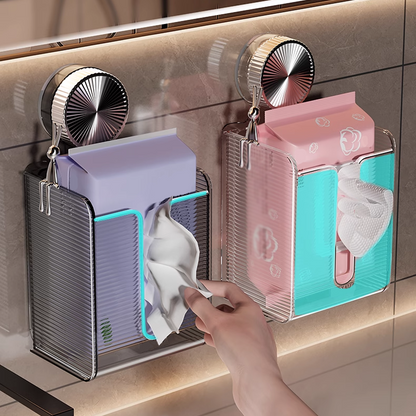 🔥2025 Hot Sale🔥Wall Mounted Suction Cup Transparent Tissue Organizer