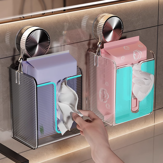 🔥2025 Hot Sale🔥Wall Mounted Suction Cup Transparent Tissue Organizer