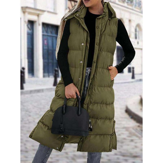 ❄️HOT SALE 50% OFF🔥🍂Women's Long Puffer Vest with Quilted Hood & Button Down Closure