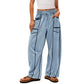 Womens Baggy Barrel Pants Wide Legs, Big Pockets, Zero Stress!