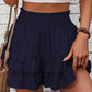 Solid Color Stretch Waist Layered Short Skirt