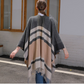 Women’s Plaid Tassel Open-Front Poncho Sweater