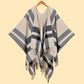 Women’s Plaid Tassel Open-Front Poncho Sweater