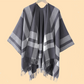 Women’s Plaid Tassel Open-Front Poncho Sweater