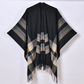 Women’s Plaid Tassel Open-Front Poncho Sweater