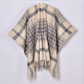 Women’s Plaid Tassel Open-Front Poncho Sweater
