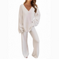 Women's V-Neck Long Sleeve Sweater & Pants Set