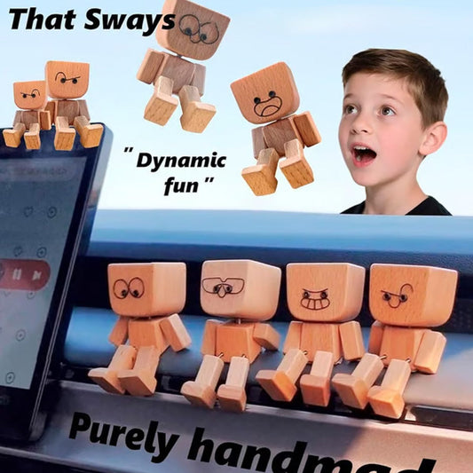 🪵🎭 Handmade Shaking Wooden Man – 12 Magnetic Faces to Match Every Mood! 😄✨ Perfect Desk & Car Buddy 🚗💼