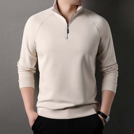 Men's Solid Half Zip Long-Sleeve Tops