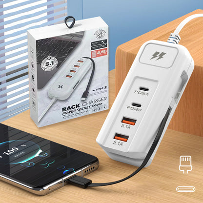 ⚡ 50% OFF – Multi-Function Fast Charger 2PD + 2USB! 🔌📱 66W, Built-in Type-C Cable, Safely Charges 4 Devices Simultaneously