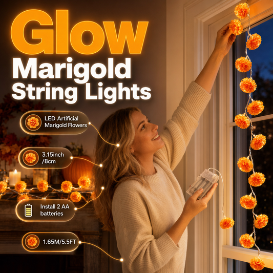 🌼LAST DAY SPECIAL £10.99! 🎃Artificial Marigold Flower LED String Lights – Waterproof 8 Lighting Modes, 20 LEDs Battery Powered, Decor for Halloween, Day Of The Dead Altar, Porch & Indoor Festival Decor
