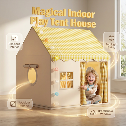 🏰 50% OFF! ✨ Children's Indoor Play Tent Castle – Cozy Gingham Playhouse with Ball Fairy Lights, Sturdy Anti-Collapse Metal Frame & Breathable Mesh Windows – Extra-Spacious 47.2"×41.3"×50.4" Walk-In Design for Reading Nook & Pretend Play 🧸