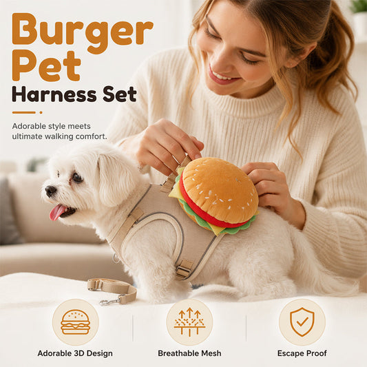 ⏳Limited-time 50% off⏰Cute Hamburger Pet Harness and Leash Set with Mini Backpack🍔🦮