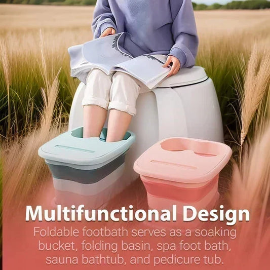 🦶 Collapsible Foot Spa Basin with Lid – Portable Silicone Foot Soak Tub with Massage Rollers for Home Relaxation 🛁