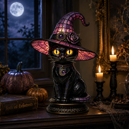 Gothic Halloween Witch Cat Table Lamp