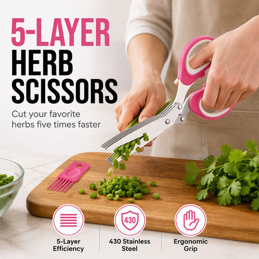 5-Blade Stainless Steel Herb Scissors with Protective Sheath