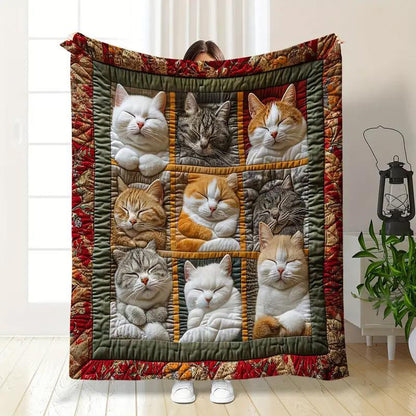 Cozy 9-Panel Sleeping Cats Pattern Blanket