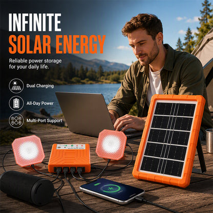 Portable Solar Power System with 2 LED Lights