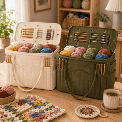 🧶 Autumn Hot Sale 50% OFF NOW! 👝 Canvas Yarn Storage Bag with Needle Pockets‑Portable Knitting Tote Organizer, Large Capacity Crochet Bag for Yarn Balls, Hooks & Accessories